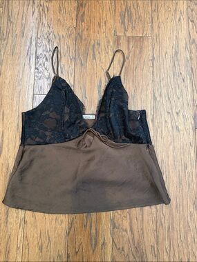 Abercrombie&Fith Lace-Trim Satin Chemise Tank — Brown & Black